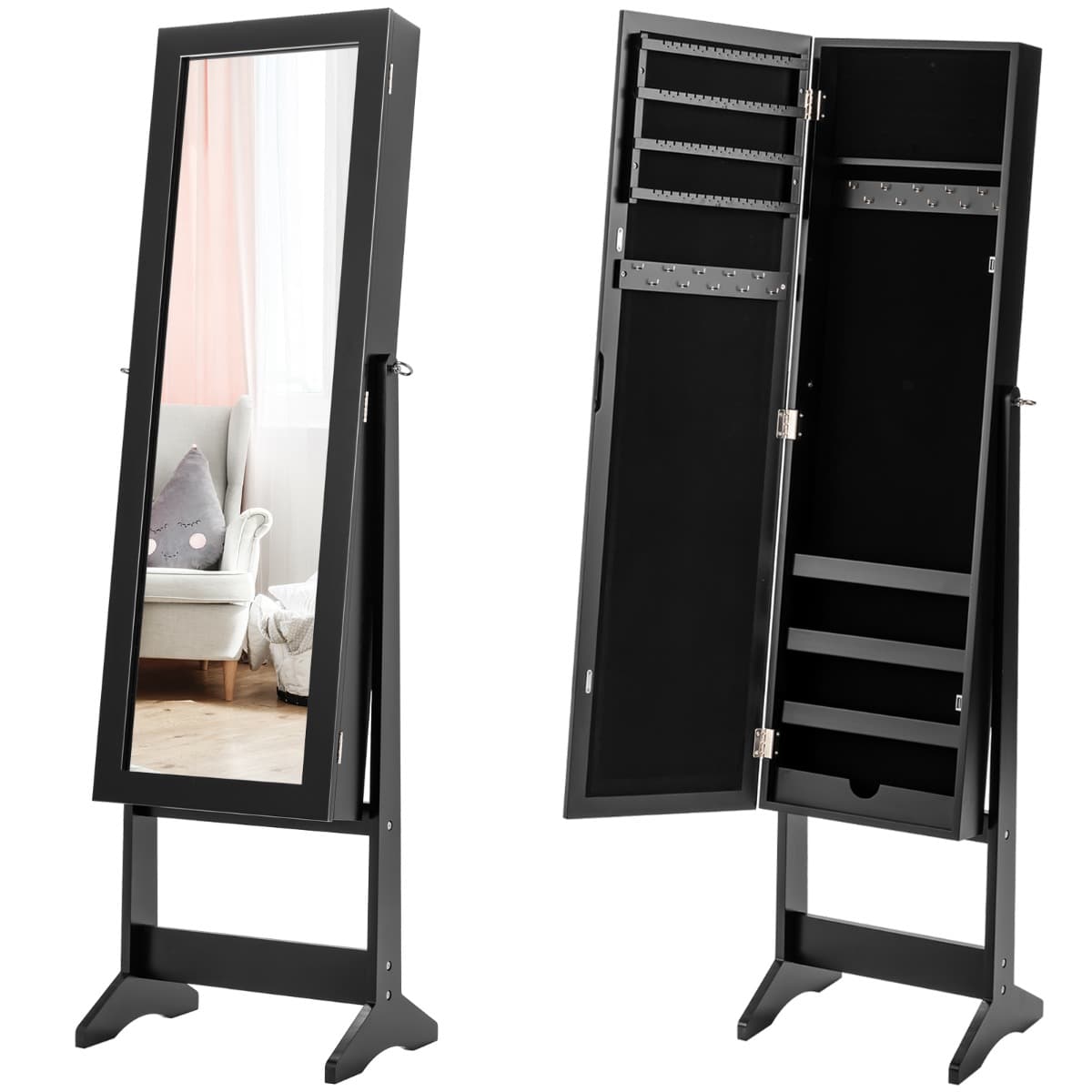 Armoire à bijoux sur Pied avec Miroir Coffre à Bijoux Armoire de Rangement Cosmétiques 3 Positions R